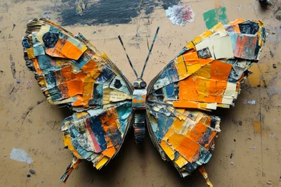 Mixed Media Butterfly Sculpture Made From Recycled Paper