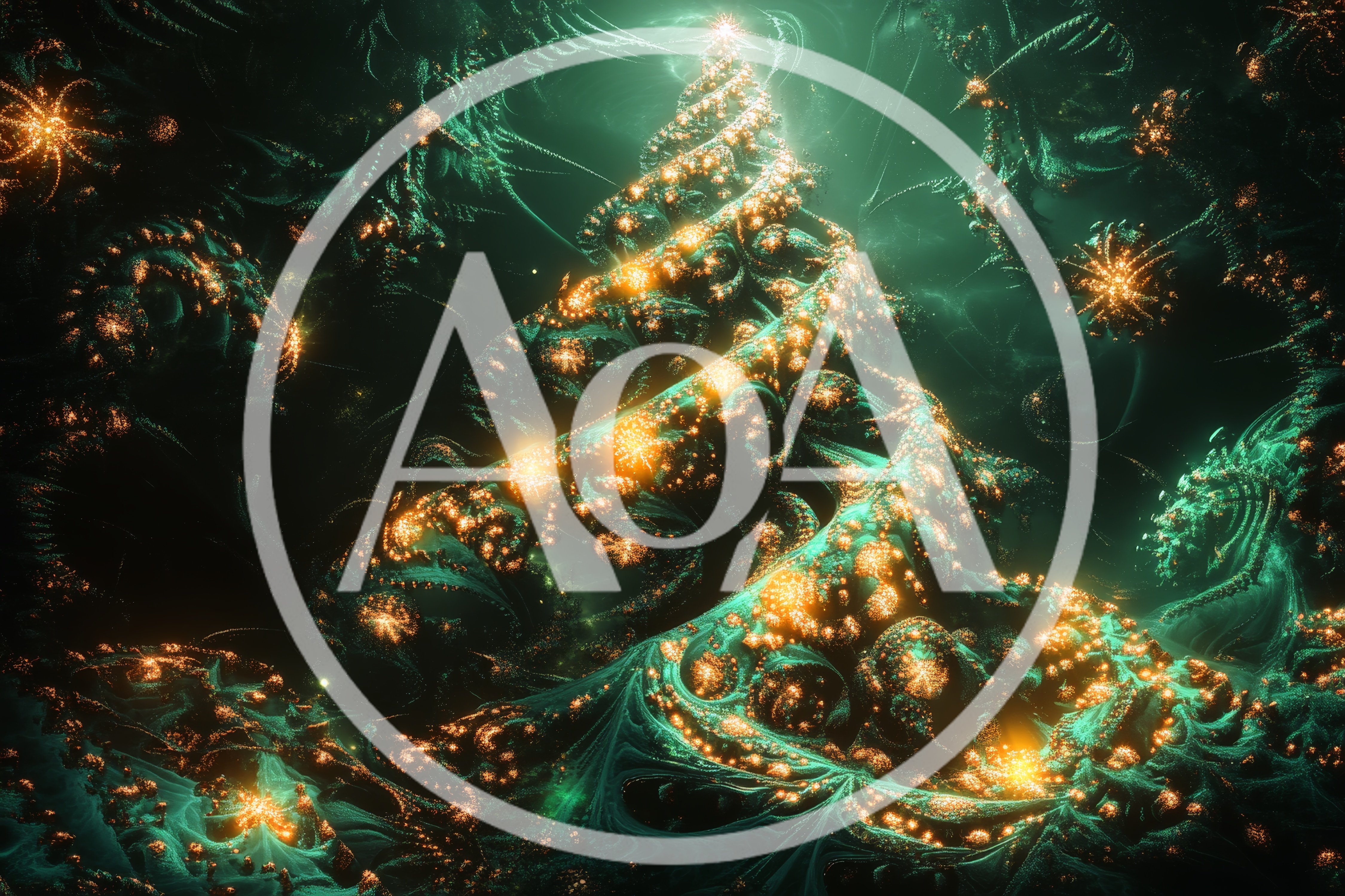 Abstract Fractal Christmas Tree With Glowing Golden Lights