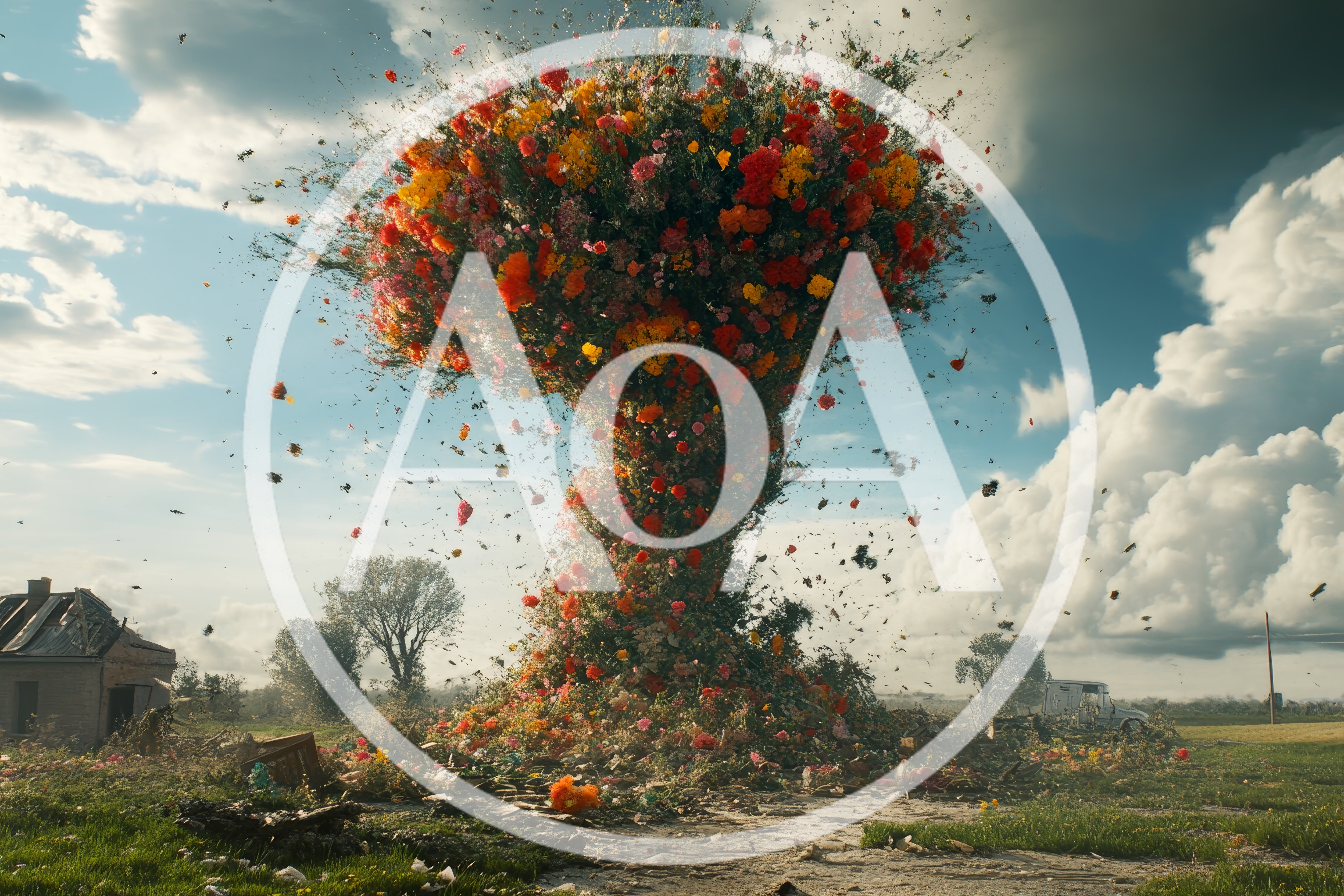 Surreal Floral Tornado Explosion In A Rural Landscape