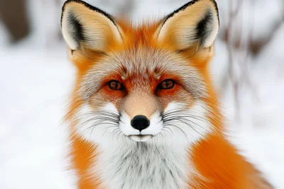 Close Up Portrait Of A Red Fox In Winter