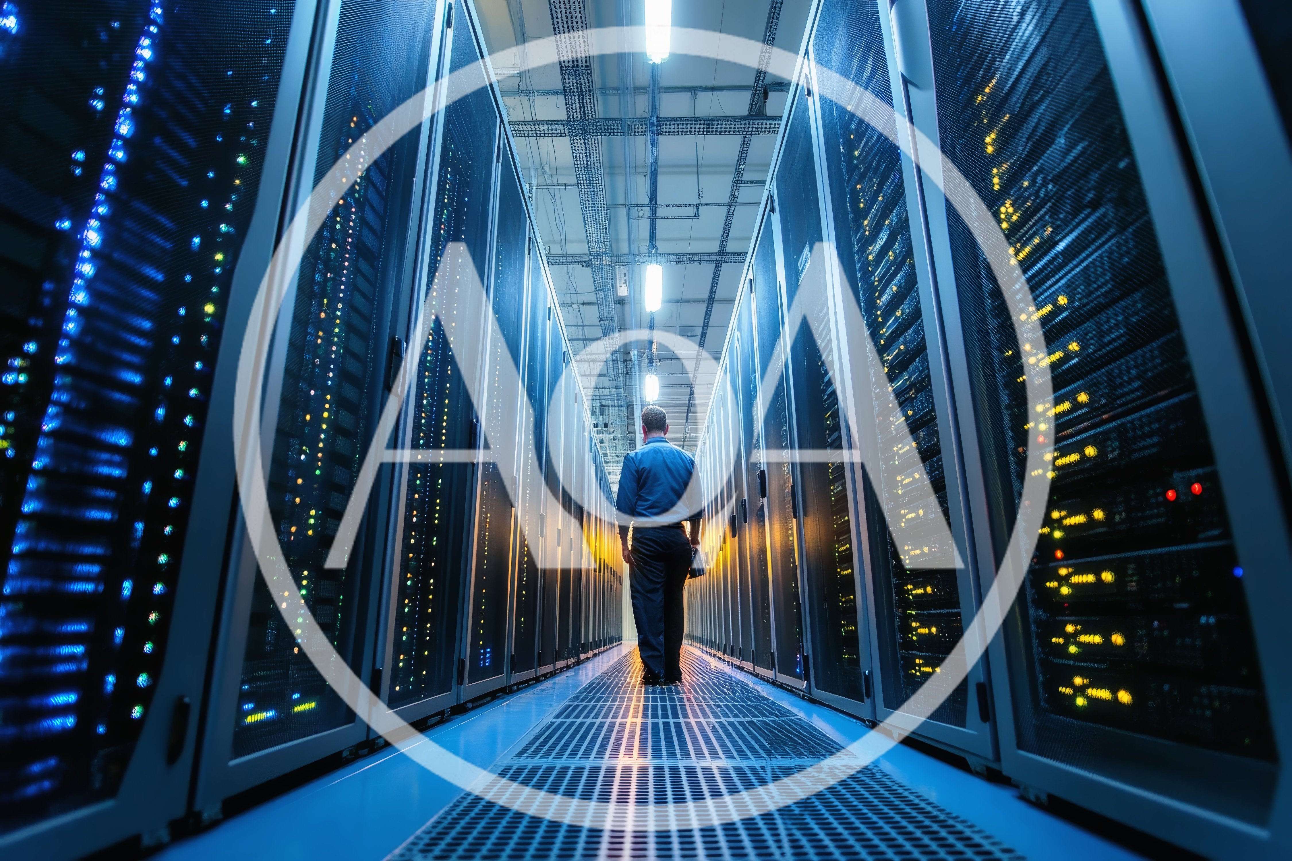 IT Technician Walking Through A Modern Data Center
