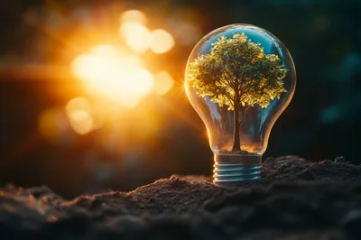 Small Tree Growing Inside A Glass Light Bulb