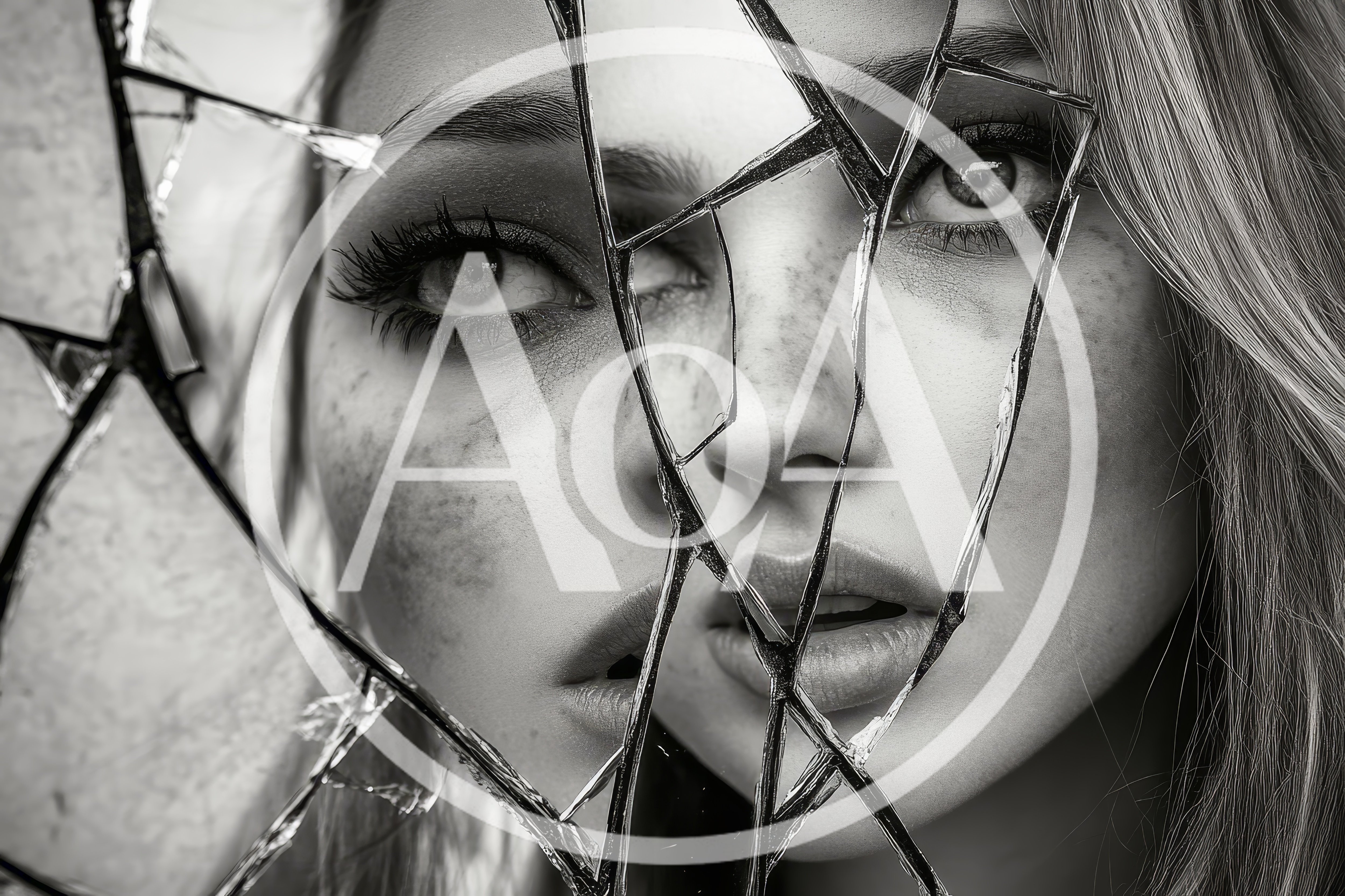 Portrait Of A Woman Behind Shattered Mirror Glass
