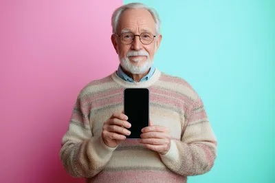 Senior Man Holding Smartphone With Blank Screen