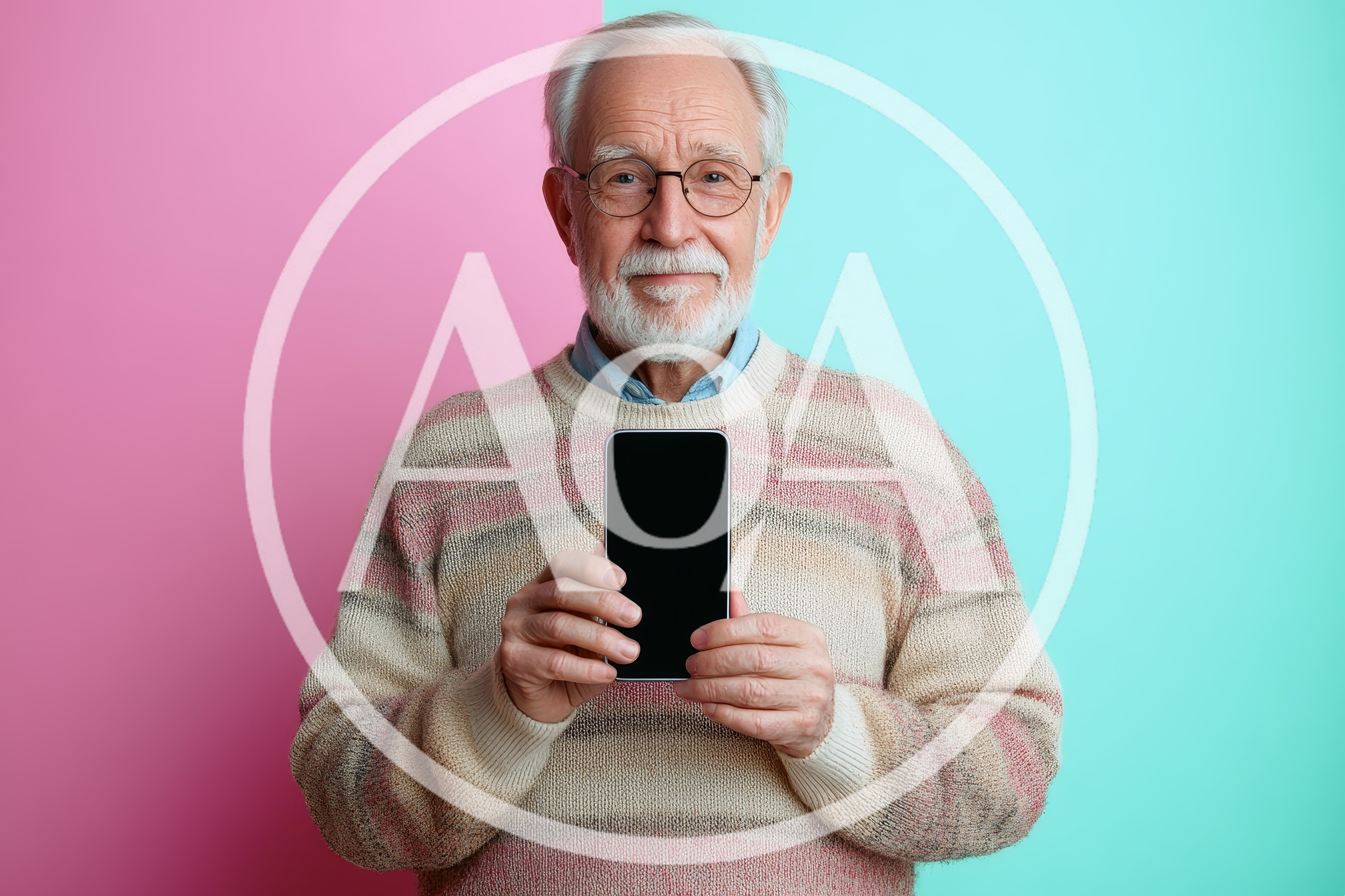 Senior Man Holding Smartphone With Blank Screen