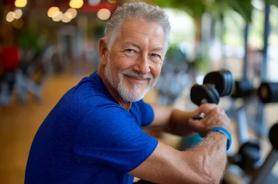 Senior Man Exercising With Dumbbells In A Gym
