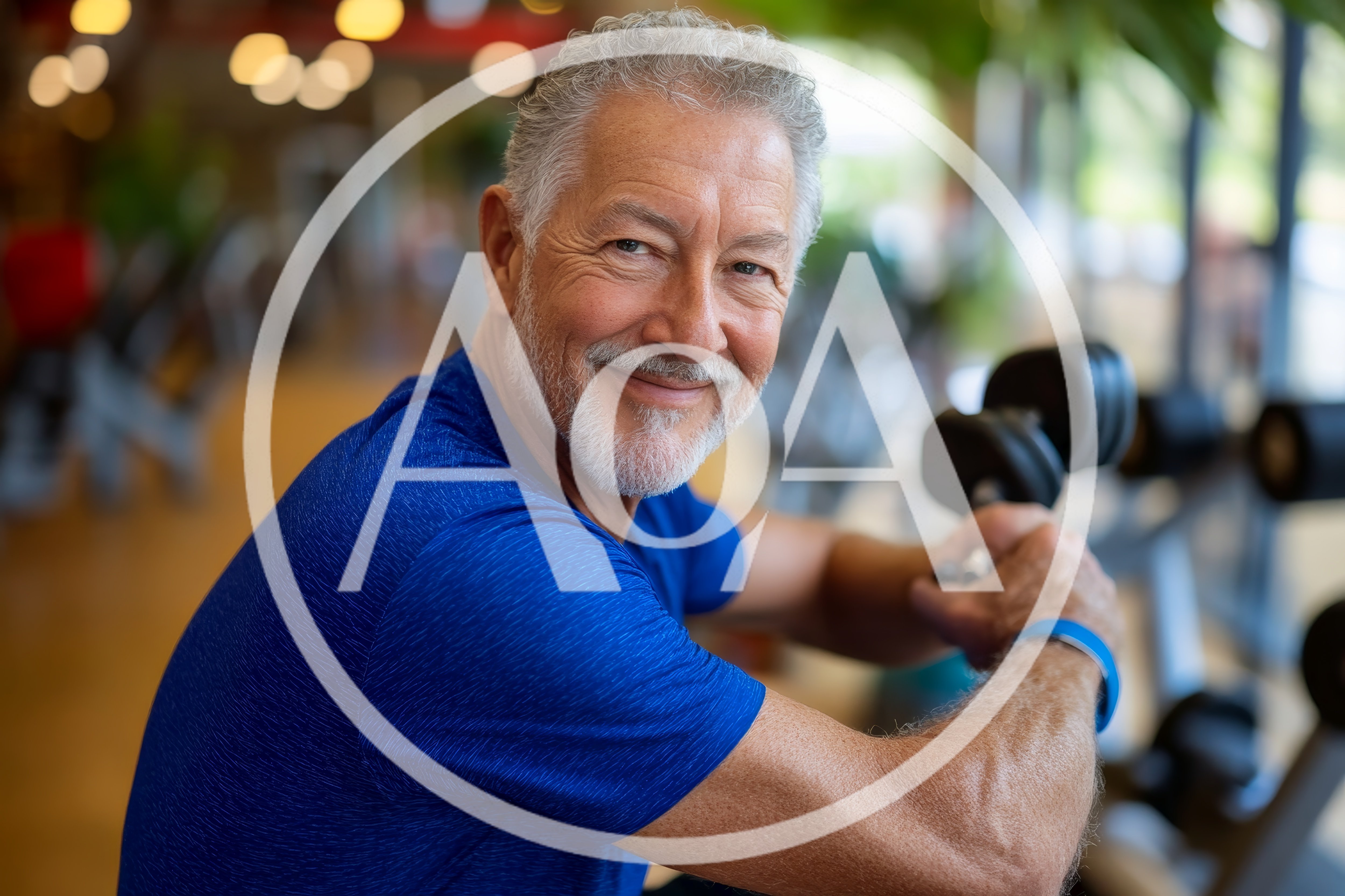 Senior Man Exercising With Dumbbells In A Gym