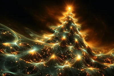 Abstract Fractal Christmas Tree With Glowing Golden Lights