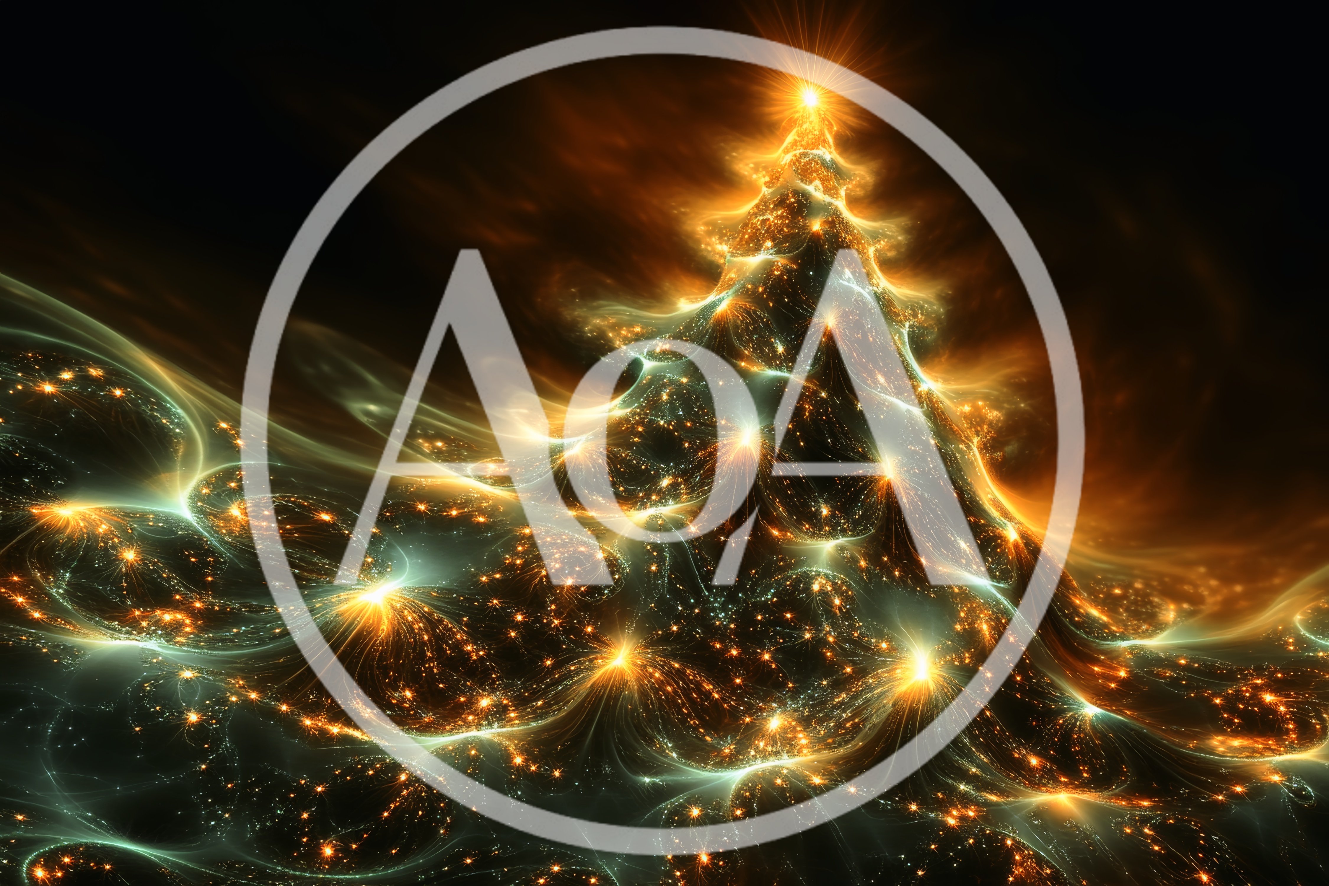 Abstract Fractal Christmas Tree With Glowing Golden Lights