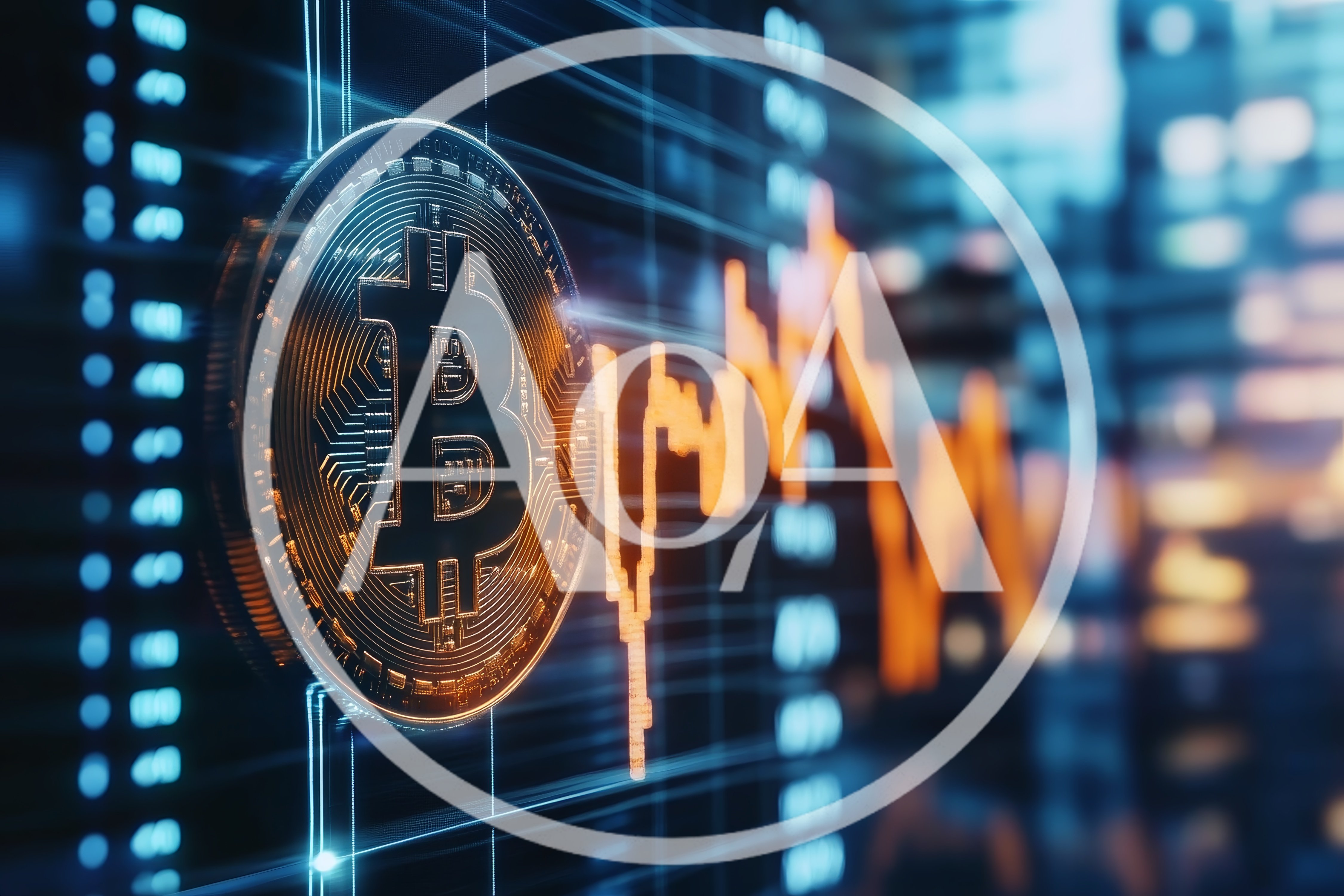 Bitcoin Cryptocurrency Coin Over Financial Market Data Chart