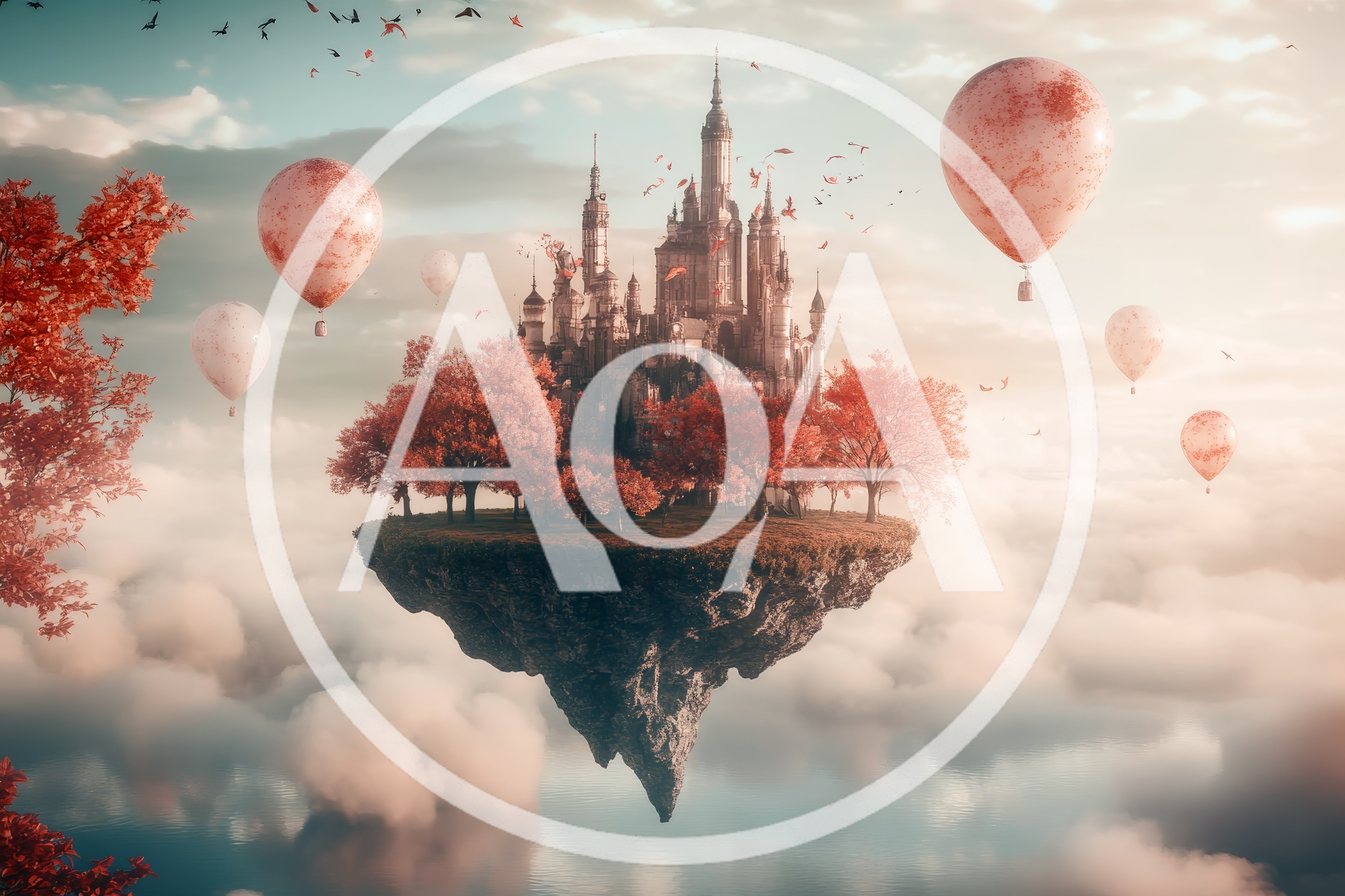 Fantasy Floating Castle With Hot Air Balloons