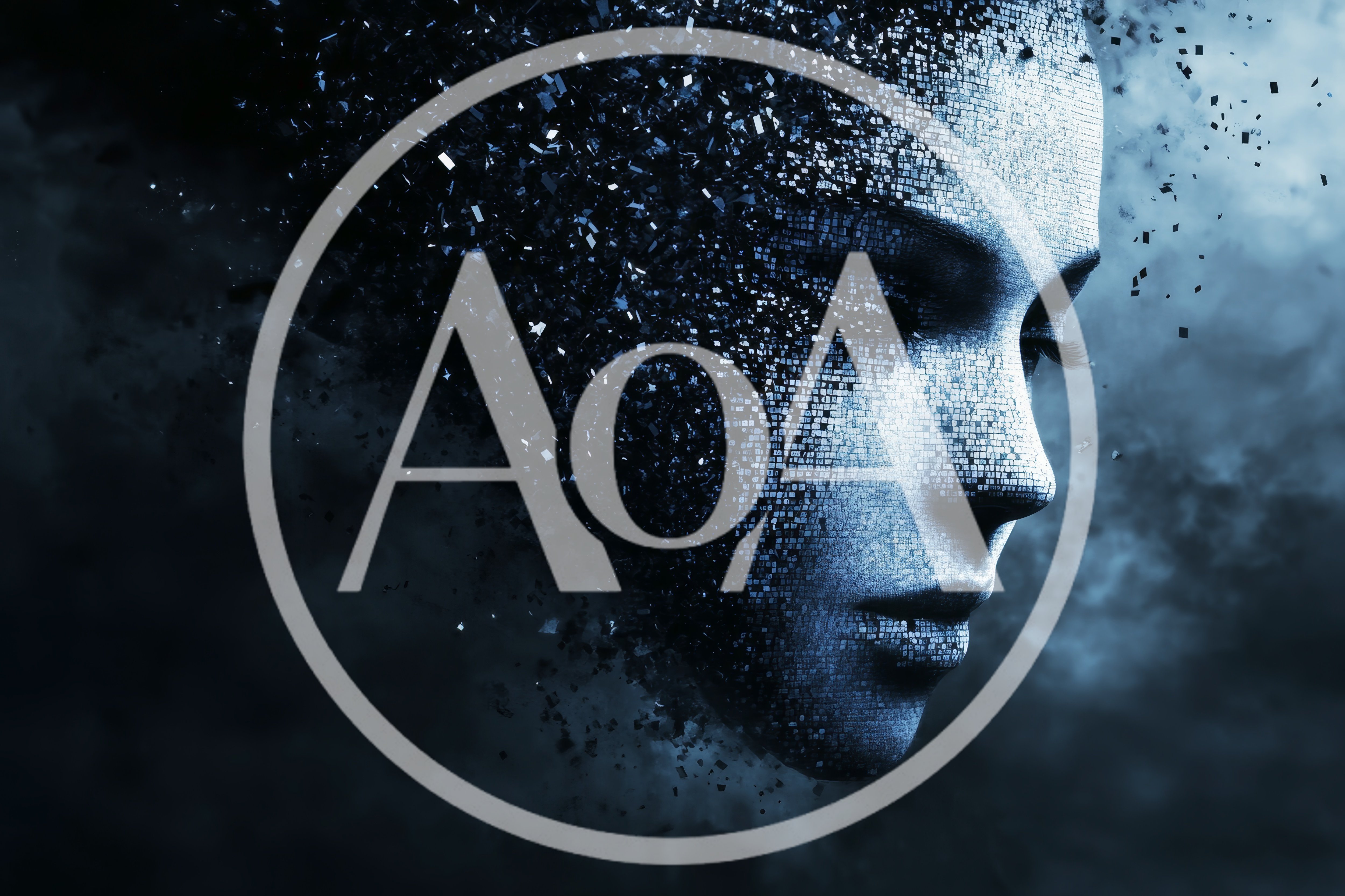 Digital Human Face Dissolving Into Abstract Particles