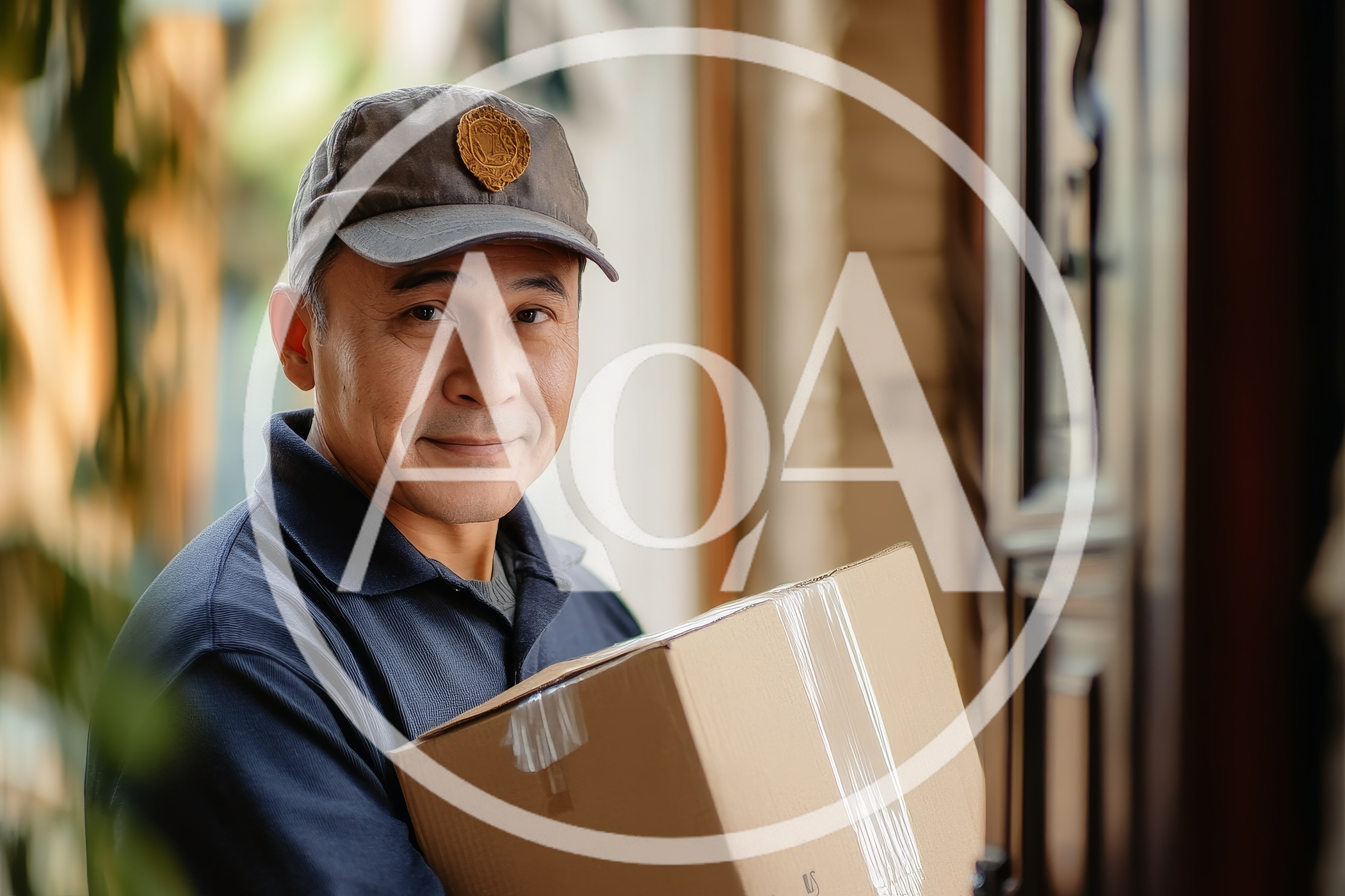 Friendly Delivery Driver Holding A Cardboard Package