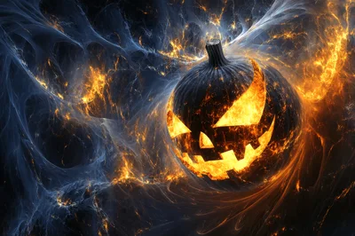 Glowing Jack O Lantern In Abstract Cosmic Nebula