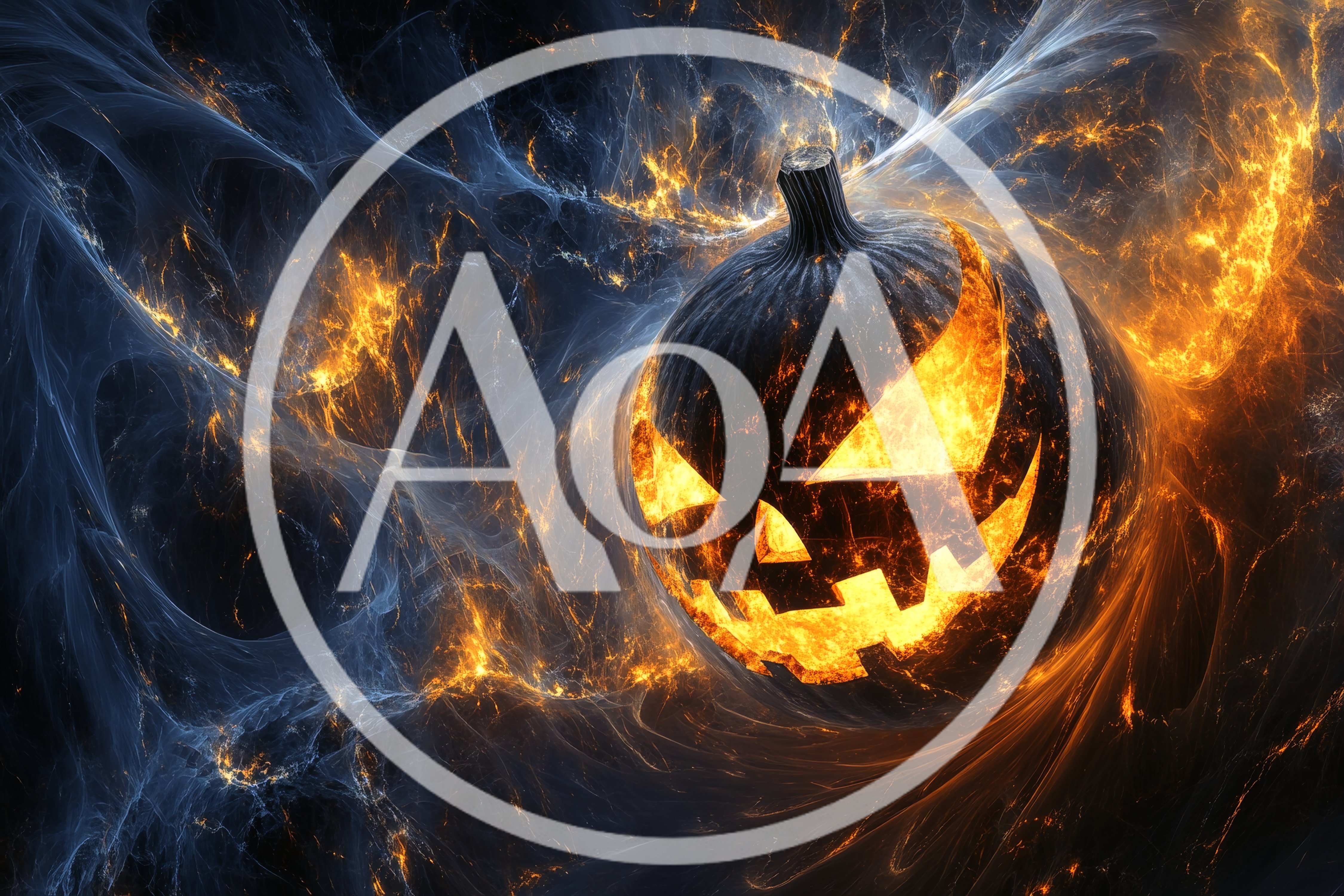 Glowing Jack O Lantern In Abstract Cosmic Nebula