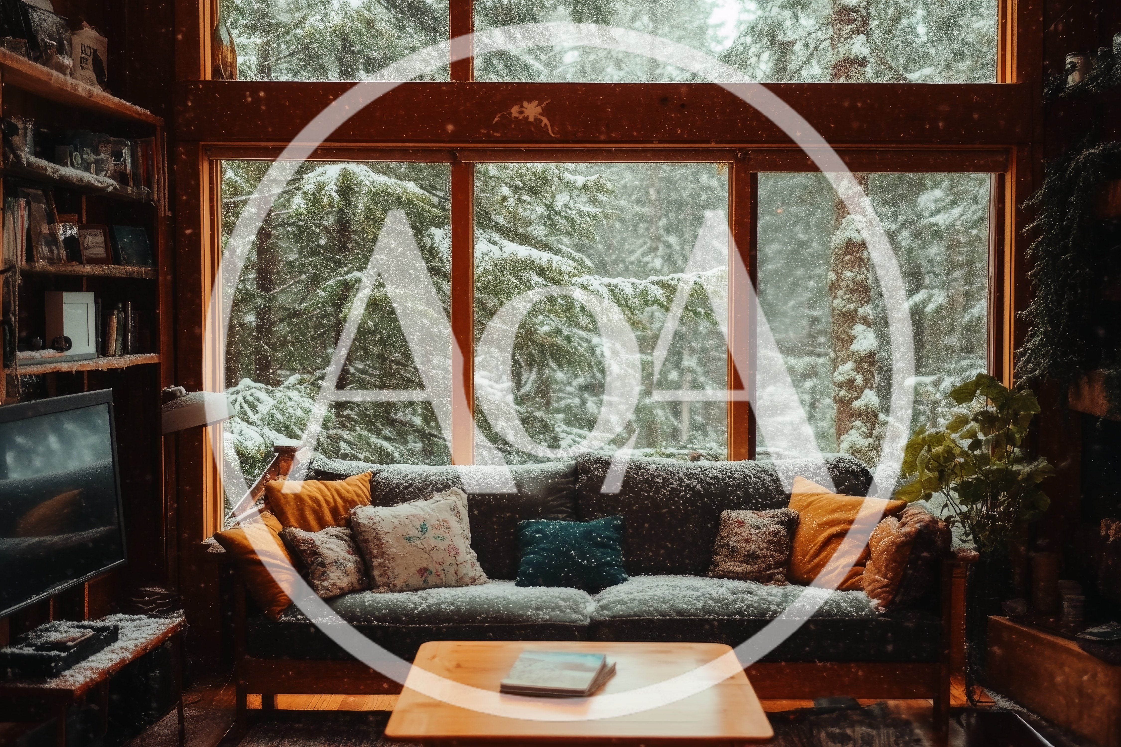 Cozy Living Room Interior During A Snowy Winter Day