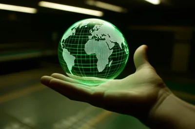 Hand Holding A Glowing Digital Holographic Earth Globe