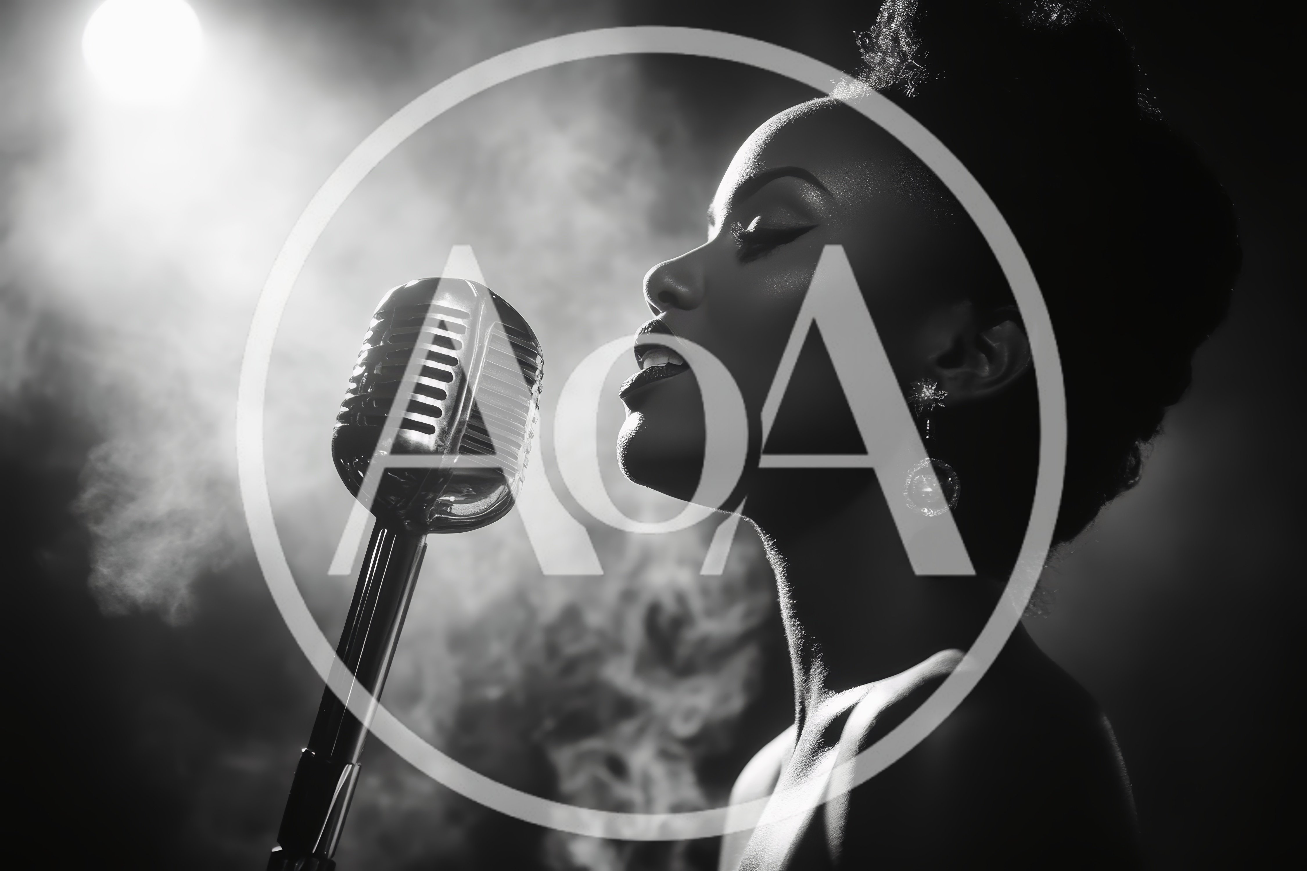 Elegant Jazz Singer Performing With Vintage Microphone