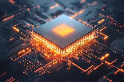 Glowing Central Processing Unit On A Circuit Board
