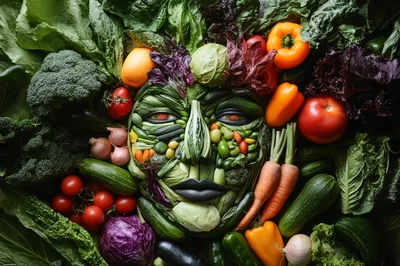 Surreal Human Face Made From Fresh Vegetables