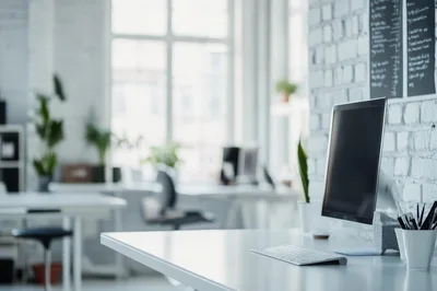 Modern Minimalist Office Desk With Computer Setup