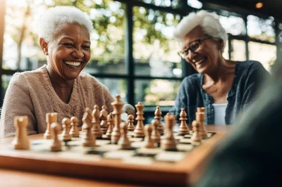 Senior Women Playing Chess Together