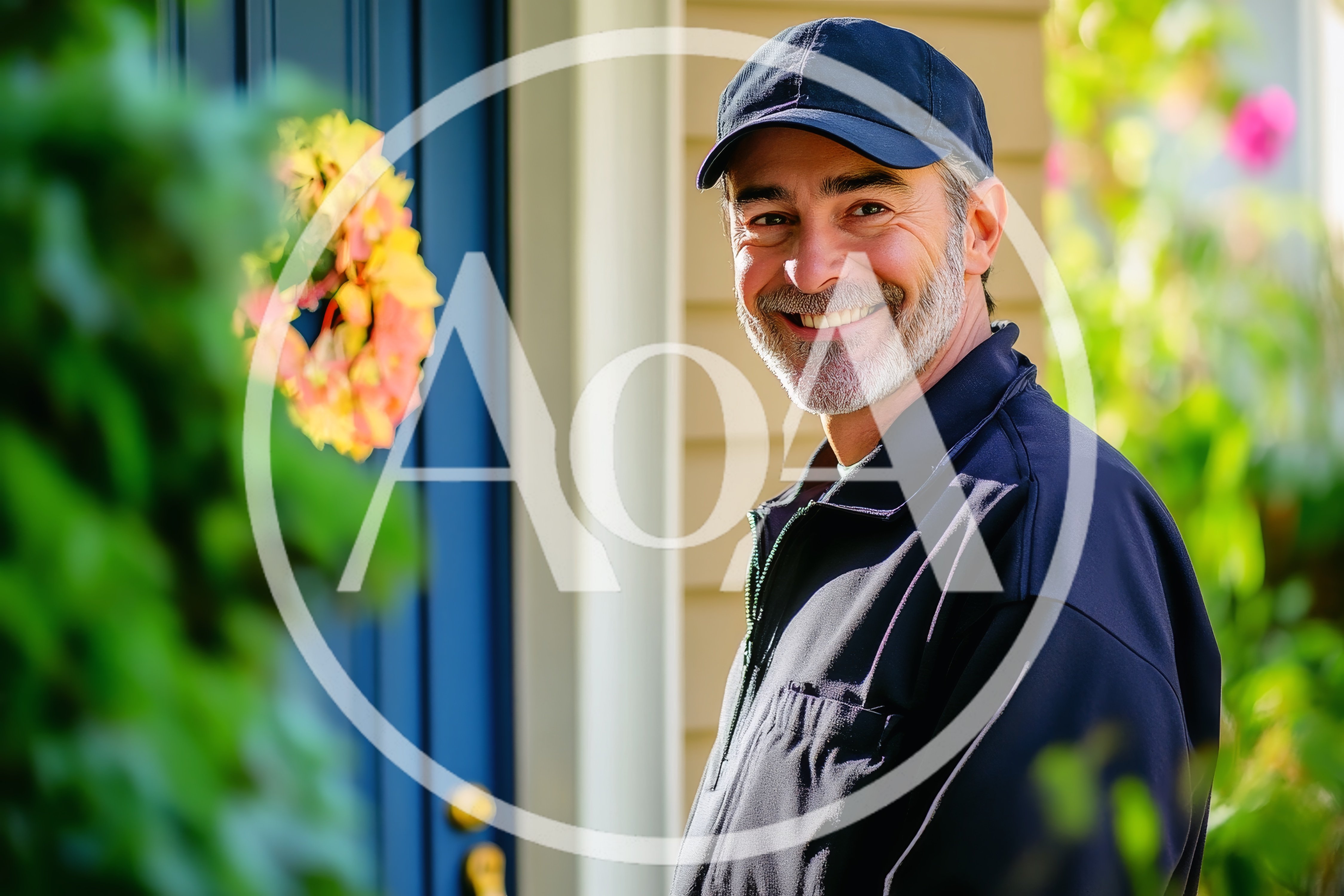 Friendly Delivery Driver Smiling At A Residential Door