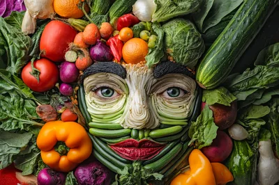 Surreal Human Face Portrait Made From Fresh Vegetables