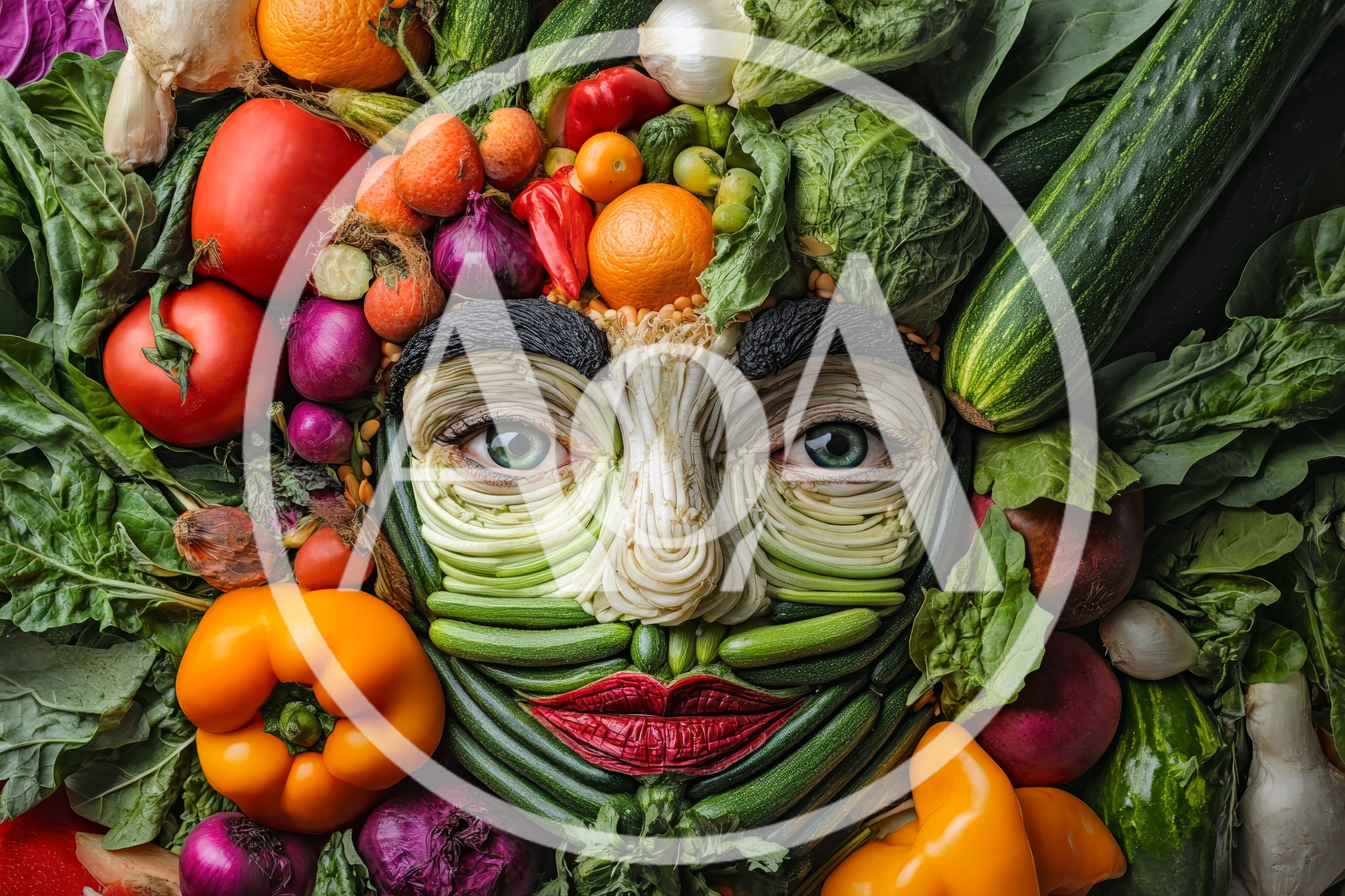 Surreal Human Face Portrait Made From Fresh Vegetables