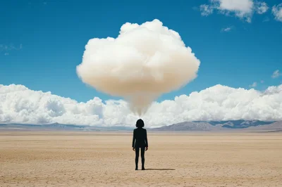 Surreal Silhouette Of A Person With A Cloud Head