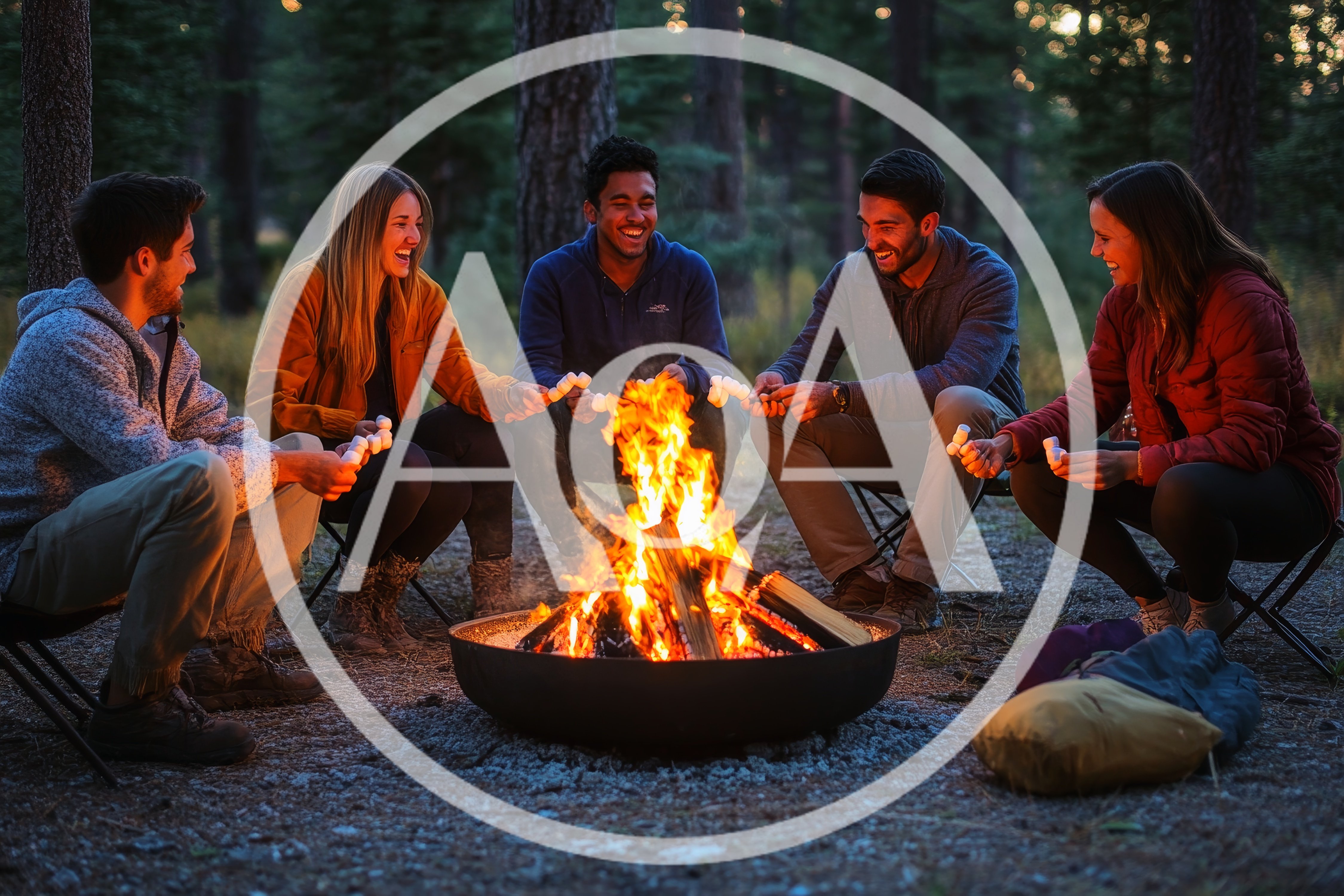 Friends Roasting Marshmallows Over A Campfire