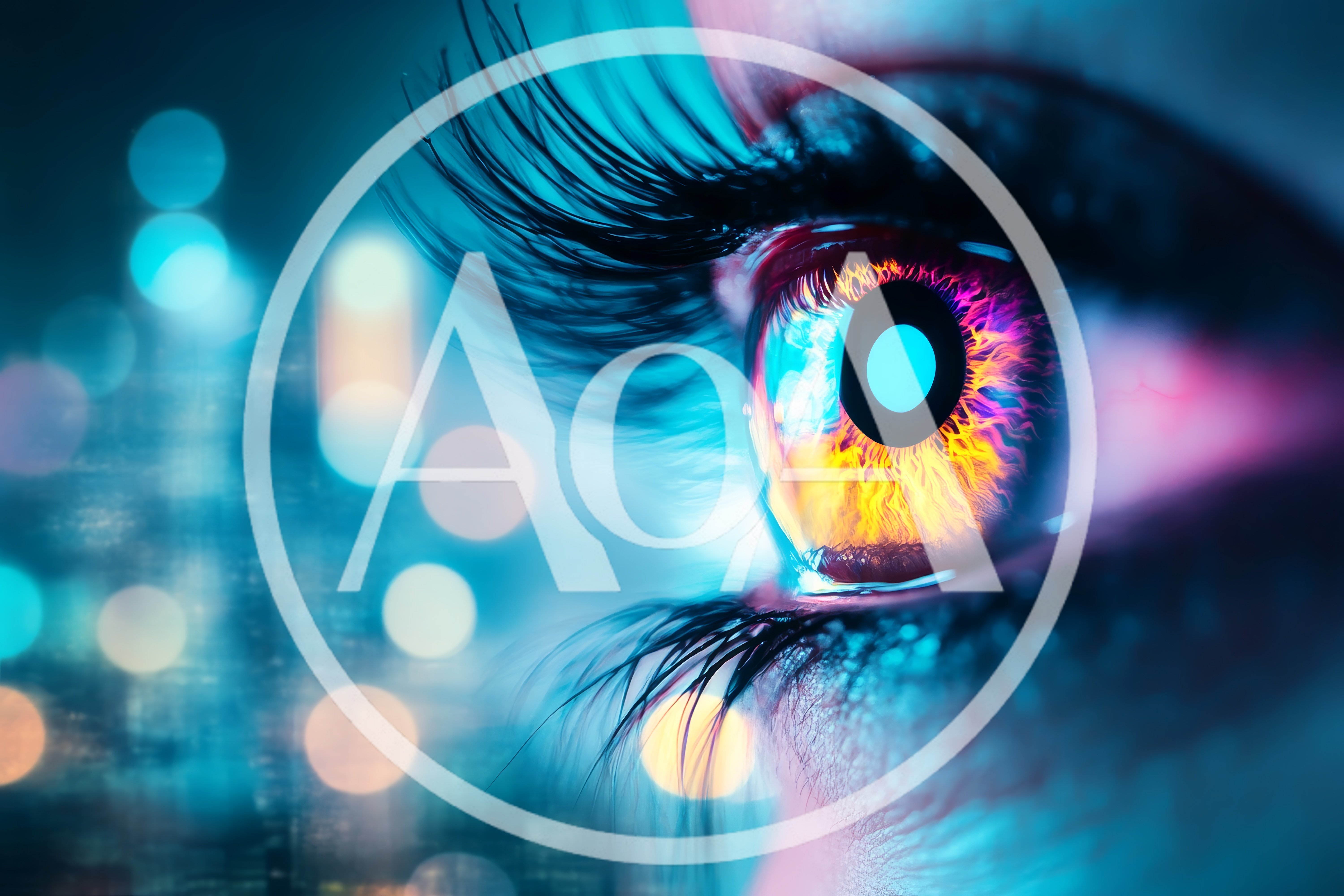 Extreme Close Up Of Human Eye With Neon Reflections