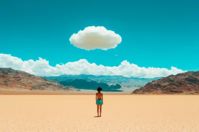 Person Standing Alone In A Vast Desert Landscape