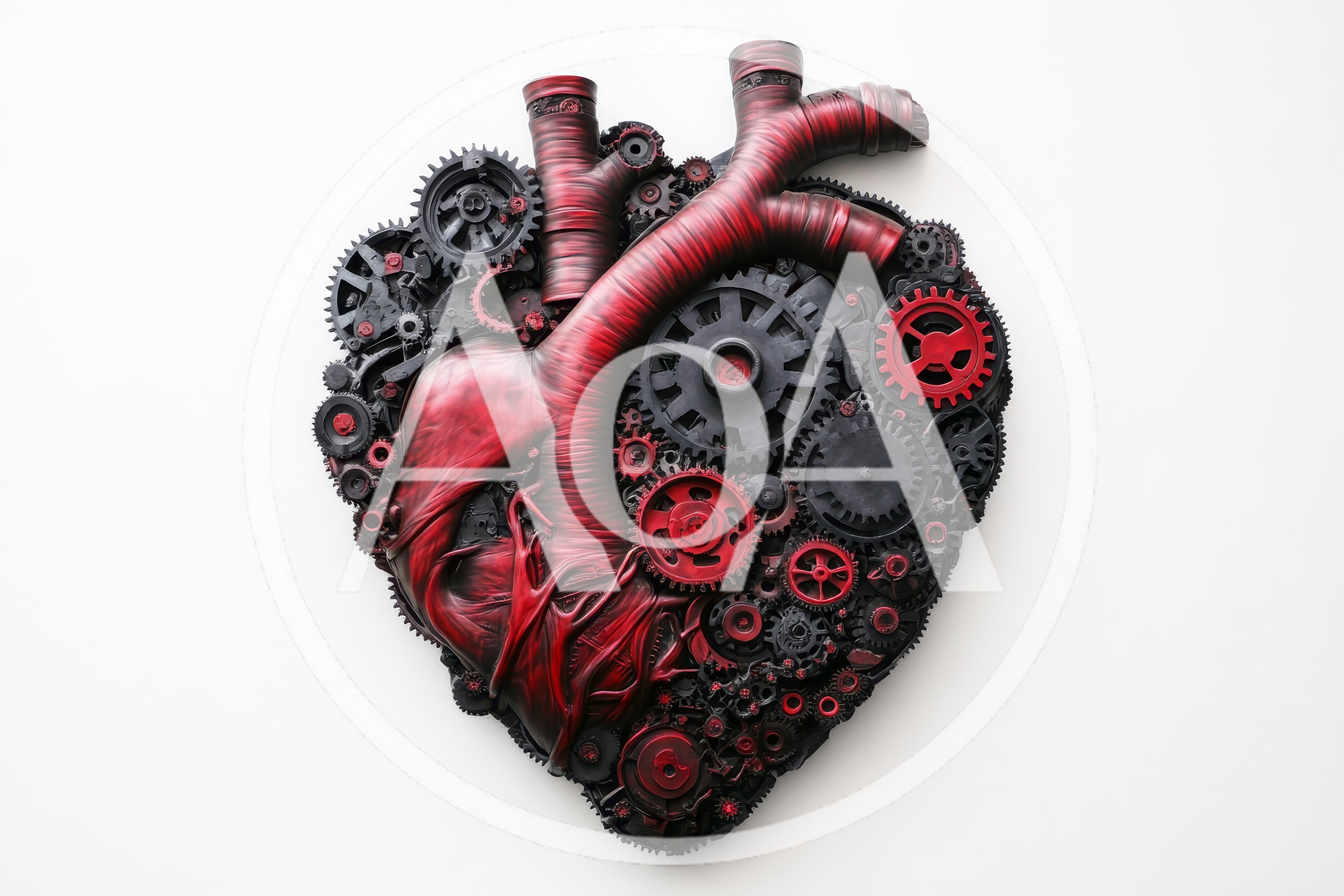 Steampunk Mechanical Heart Sculpture With Red Gears