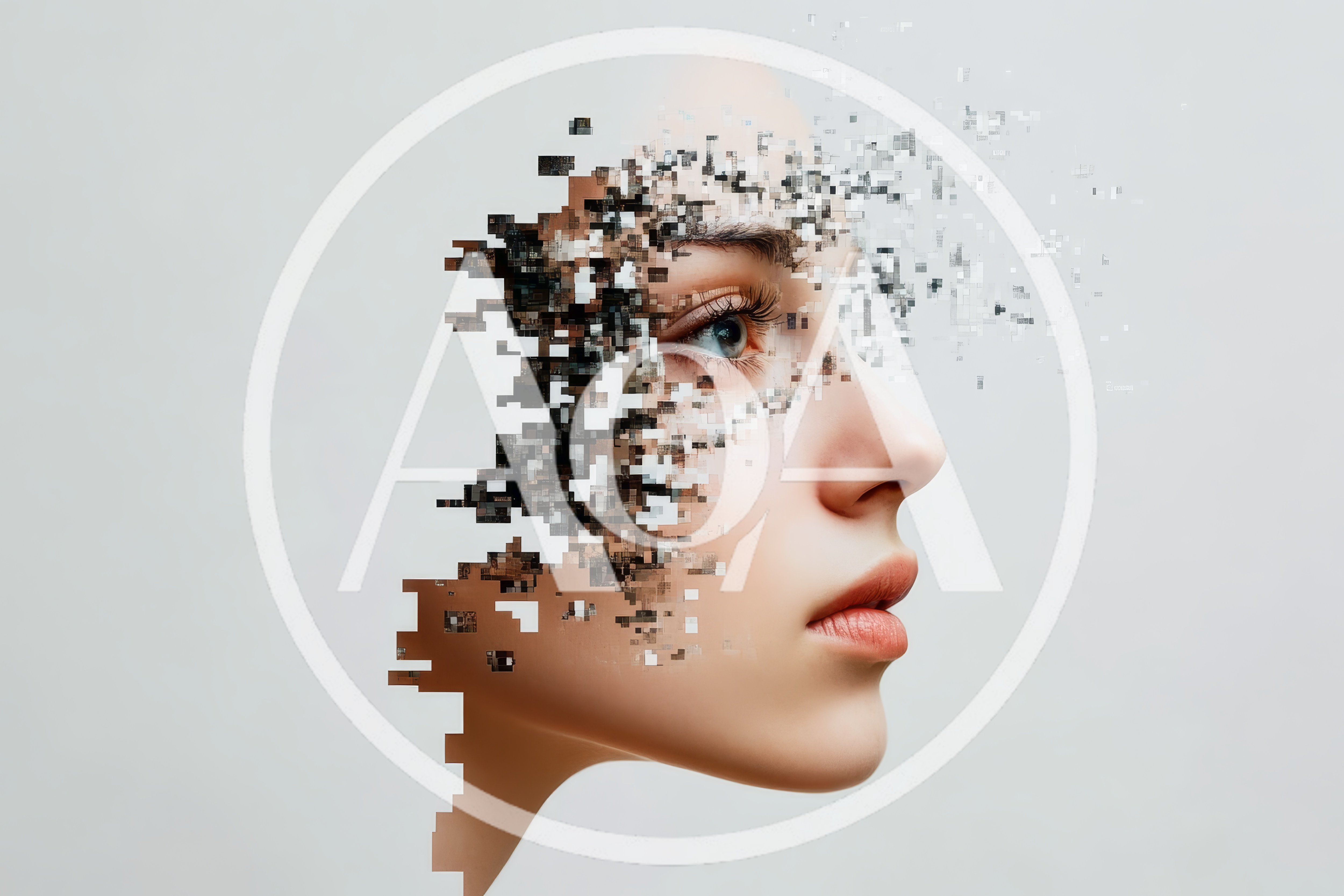 Digital Glitch Effect On Human Face Portrait