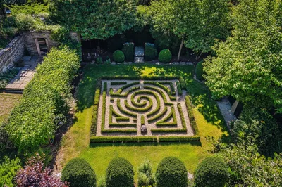 Aerial View Of A Formal Boxwood Garden Maze