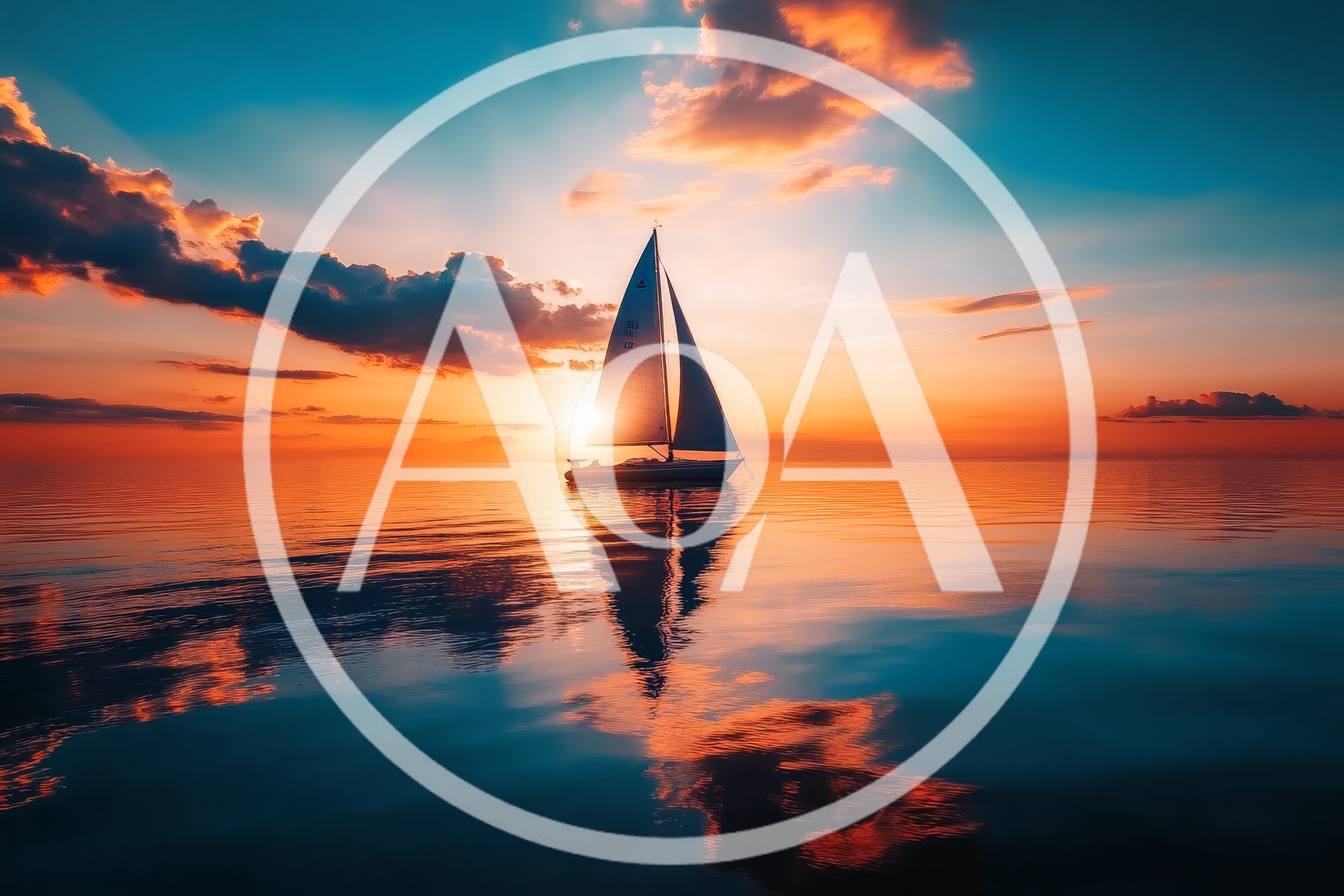 Sailboat Sailing On Calm Ocean During Golden Sunset