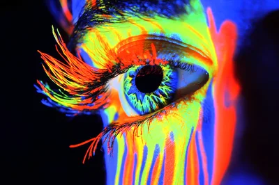 Extreme Close Up Of Neon Fluorescent Eye Makeup