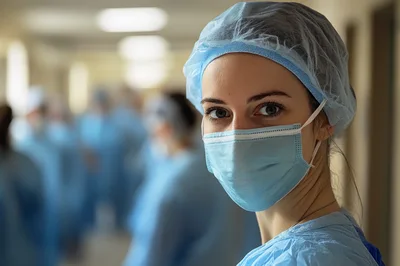 Female Surgeon Looking At Camera In Hospital Corridor