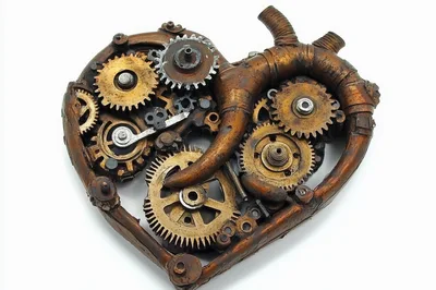 Steampunk Mechanical Heart Sculpture Made Of Gears