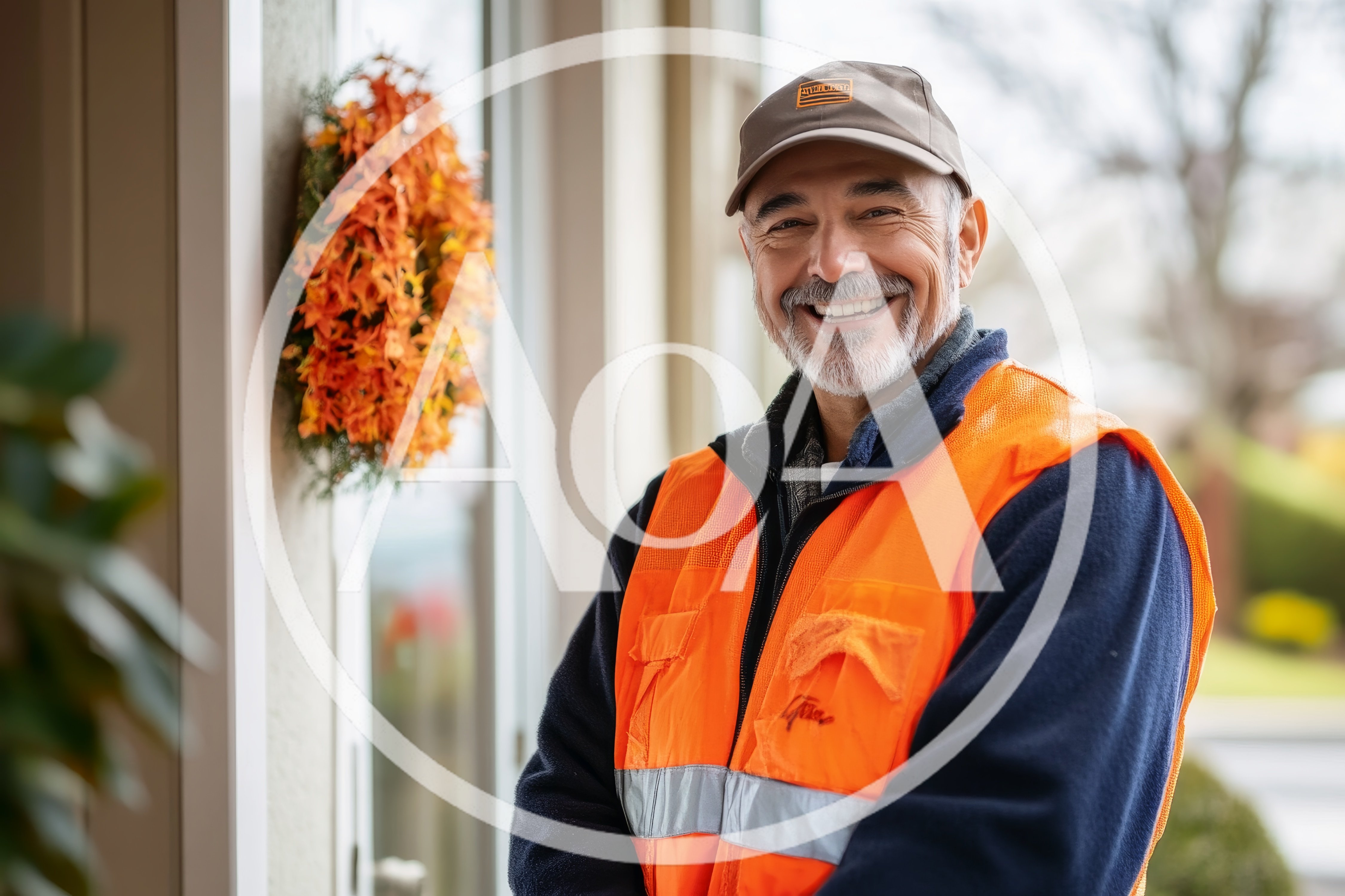 Smiling Mature Construction Worker Standing At Front Door