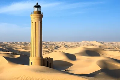 Abandoned Lighthouse Standing Amidst Vast Desert Sand Dunes