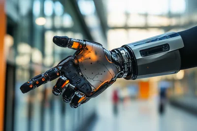 Futuristic Robotic Hand Pointing In Modern Interior