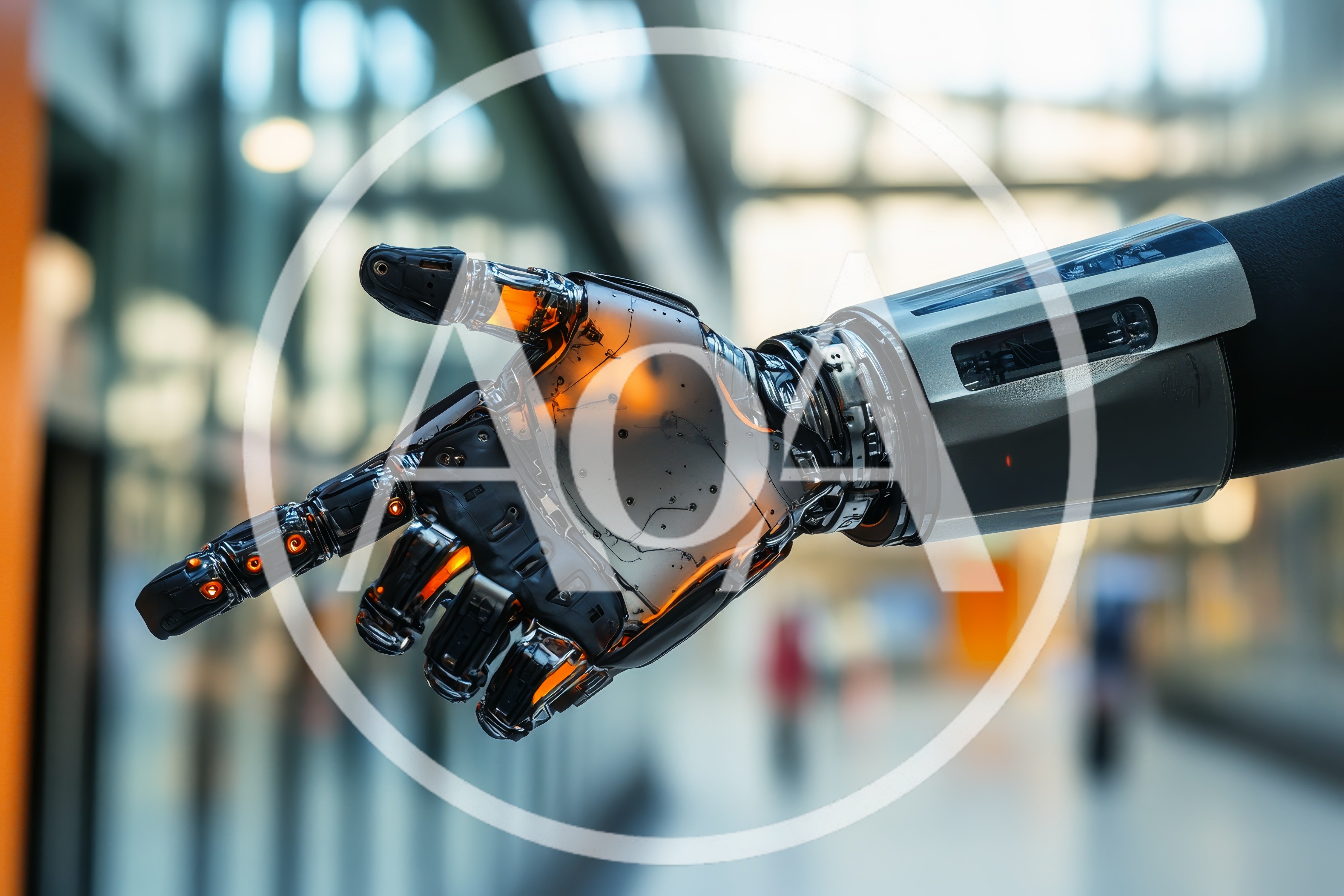 Futuristic Robotic Hand Pointing In Modern Interior