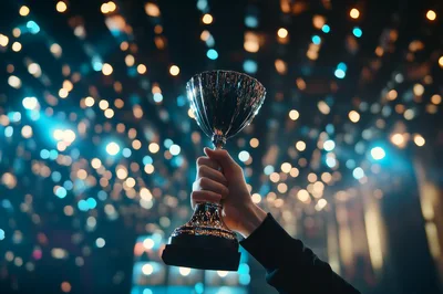 Hand Holding A Shiny Silver Trophy Cup