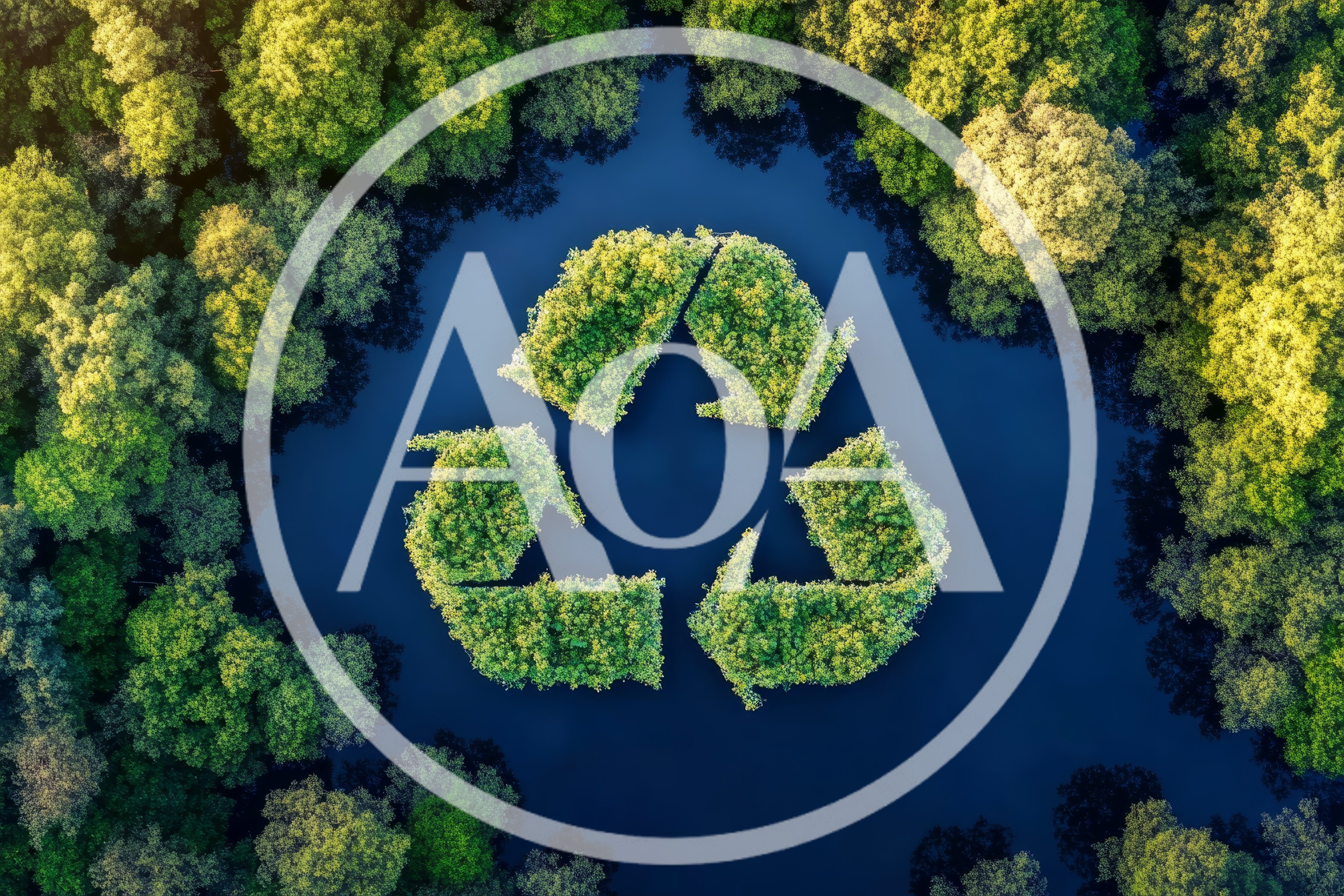 Recycle Symbol Floating In A Forest Lake