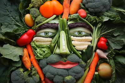 Surreal Vegetable Face Portrait Made Of Fresh Produce