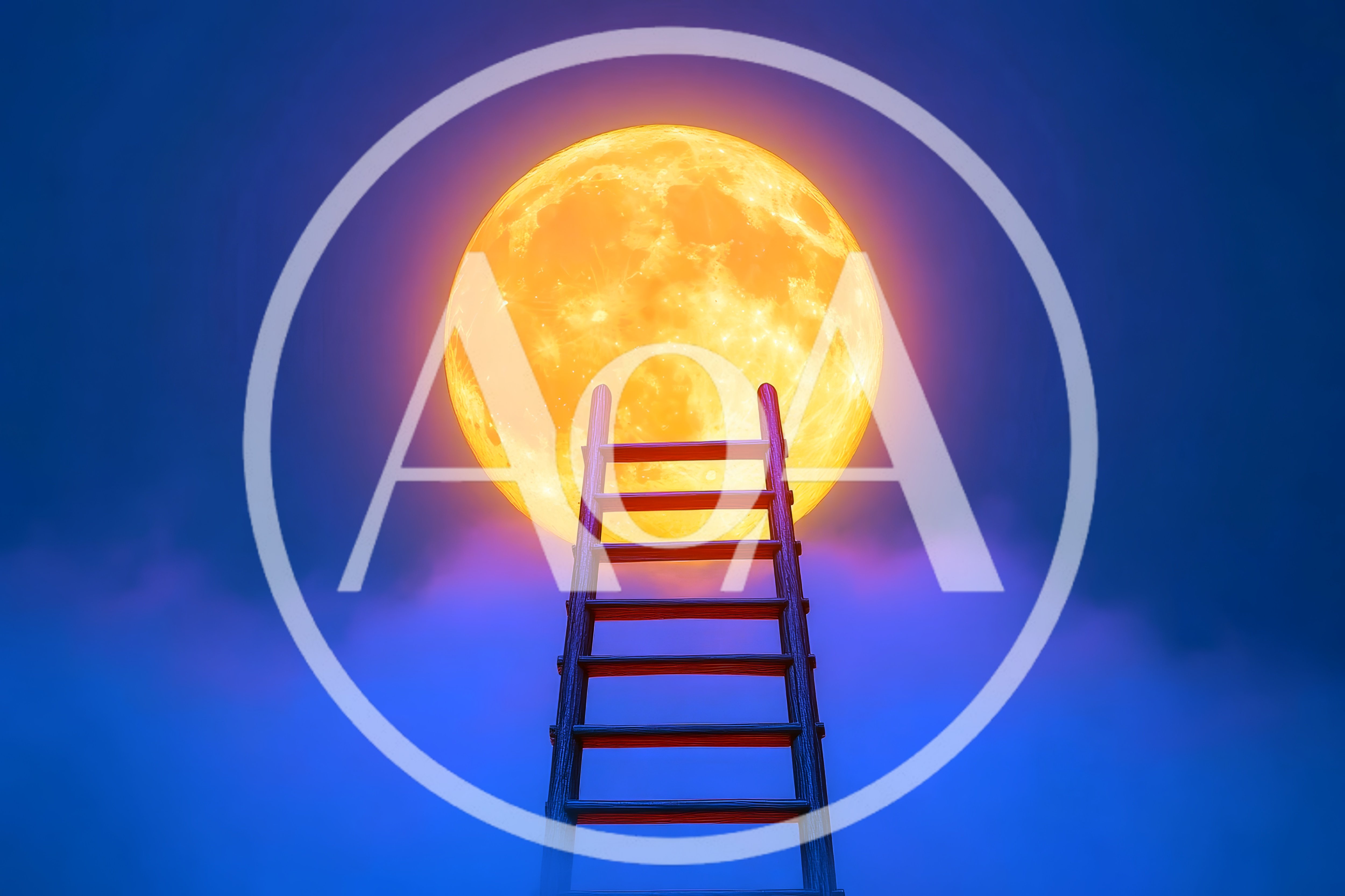 Ladder Reaching Toward A Glowing Full Moon