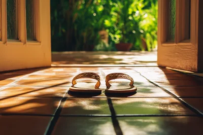 Pair Of Sandals On A Tiled Floor