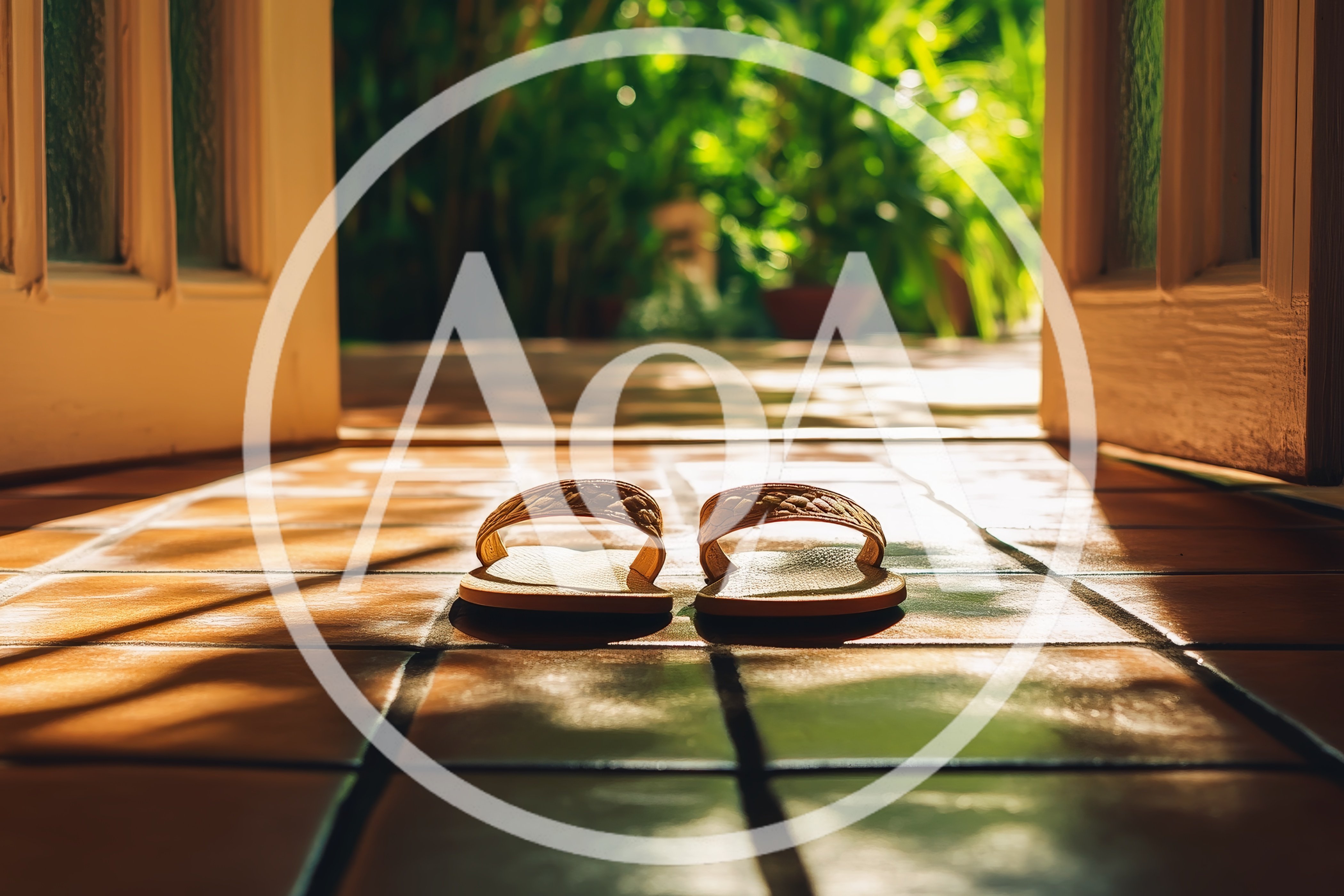 Pair Of Sandals On A Tiled Floor